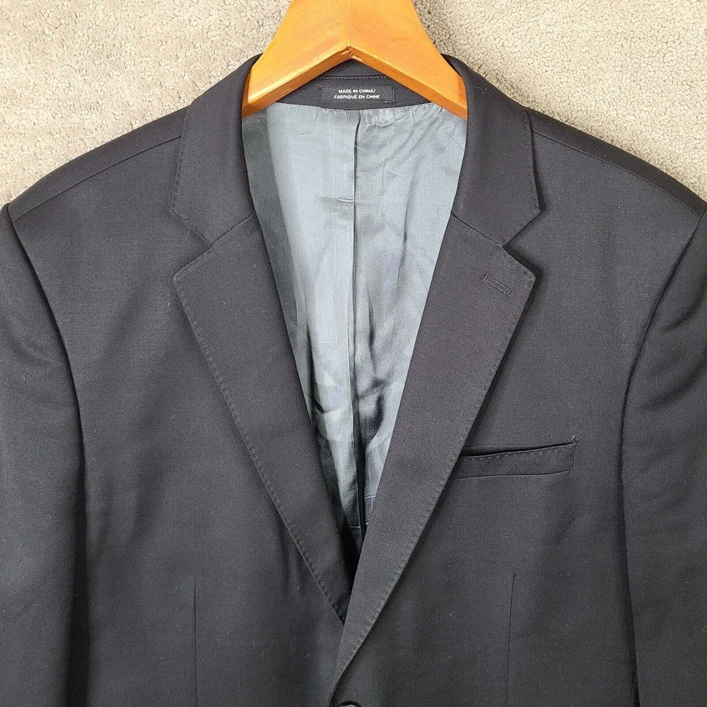 Express Jacket Men 42R Black Fitted Blazer Wool Blend 2 Button Suit Coat Stretch